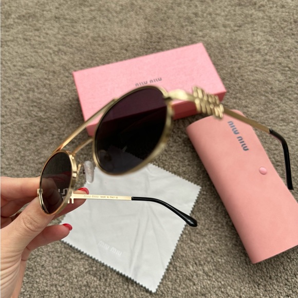 Miu Miu Gold Frame Sunglasses with Black Lenses - Picture 2 of 4